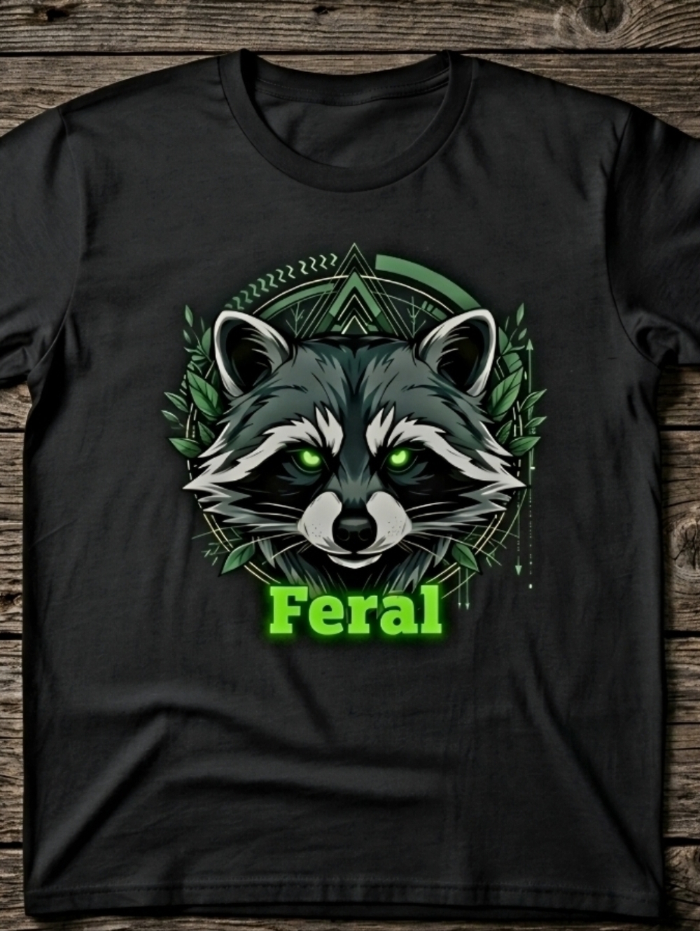 Feral Raccoon Graphic Tee • Unisex Black T‑Shirt • Forestcore Goblincore Wild